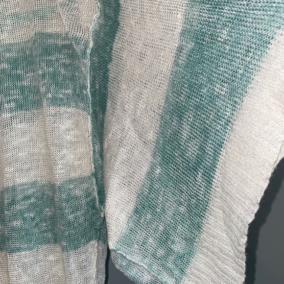 EUC Splendid Linen Blend Short Sleeve Hoodie Mesh Oversized Sweater Striped Sz S - Picture 6 of 12